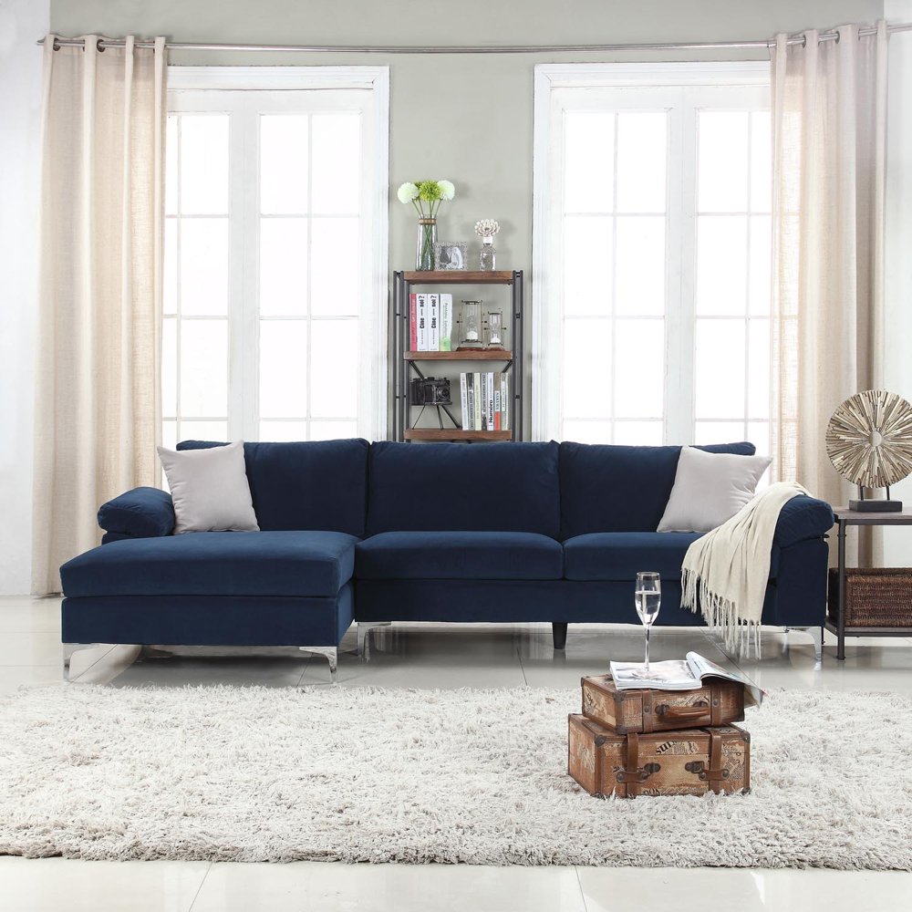 Modern Velvet Fabric Sectional Sofa, Large LShape Couch with Wide
