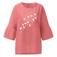 thumbnail image 4 of Hauts d'Été pour Femmes 2023 Femmes Été Aguichant Imprimé Régulier à Boutons Col Rond Manches Courtes Femmes Manches Trois Quarts Haut Bohème Grande Taille T-Shirt pour Femmes, 4 of 5