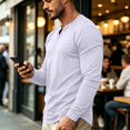 thumbnail image 5 of gzxflxpge Men Long Sleeve Henley Shirts Casual Regular Fit Button Up T Shirt Spring and Fall Stylish Streetwear Solid Color Sweatshirt White M, 5 of 10