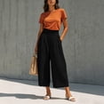 thumbnail image 5 of cocolona Womens Summer Casual Pleated Palazzo Pants Elastic Waist Straight Wide Leg Cropped Pants with Pockets, 5 of 5