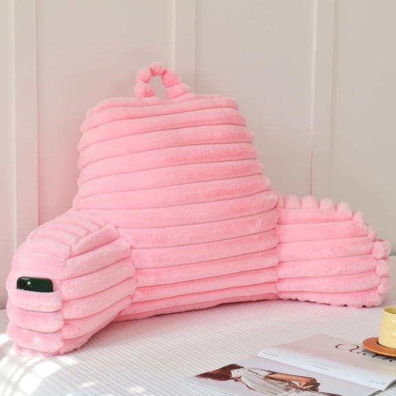Large Reading Pillow for Adults, Back Support Pillow for Sitting Up in Bed with Arms, Couch for Lounging Bedrest, Pink