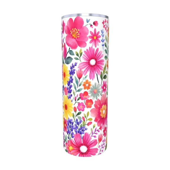20oz Colorful Wildflower Tumbler with Handle and Straw Insulated Insulated Car Cup Floral Gift for Women with Straw