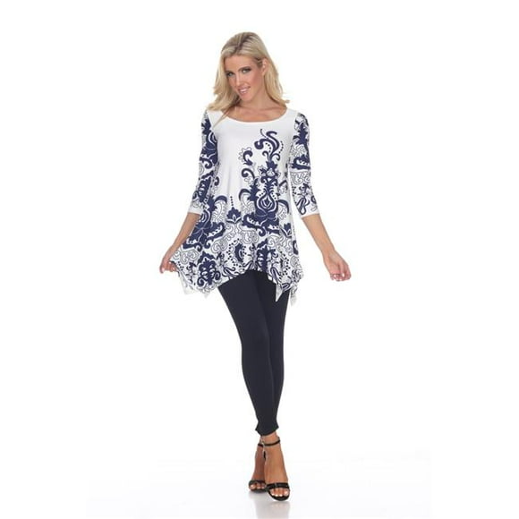 White Mark 1301-04-L Yanette Womens Tunic Top - White & Navy, Large