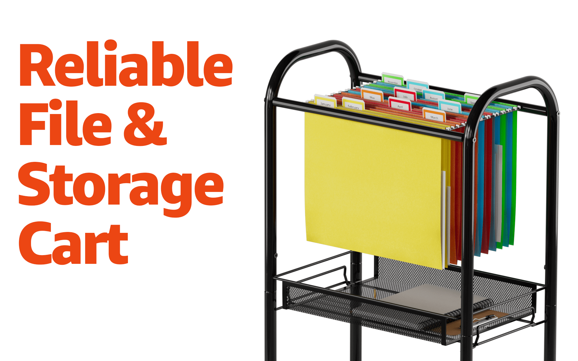 Rolling File Cart WONDERBUY 2-Tier Hanging File Folders, Lockable Wheels and Detachable Wheels Rolling Storage Cart, - Ideal for Office, Home, School.