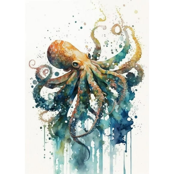 Watercolor Turtle Jellyfish Shark Octopus Fish Poster Canvas Painting Ocean Wall Art Picture for Living Room Home Decor Cuadros50 x 70 cm, frameless,SKU-10