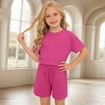 thumbnail image 2 of BOOMNY Girls 2 Peice Outfit Set Summer Clothes Set for Girls Short Sleeve Casual Solid Color Tops Shorts Cozy Kids Dailywear, 2 of 6