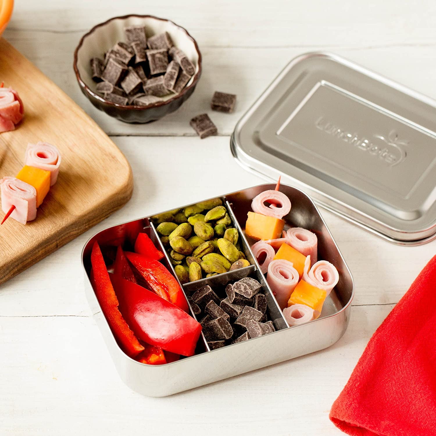 Small Protein Packer Toddler Bento Box Snack Stainless Steel Container 4  Sections for 2oz of Nuts, Meat, Cheese, Finger Food Storage Bowl with PP  Locked Lid - China Stainless Steel Lunch Box
