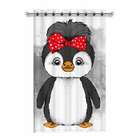 Mkhert Lovely Penguin Girl Blackout Window Curtain Drapes Bedroom