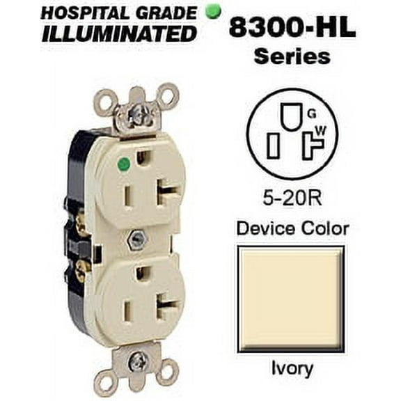 Leviton Receptacle,Duplex,20A,5-20R,125V,Ivory 8300-HLI