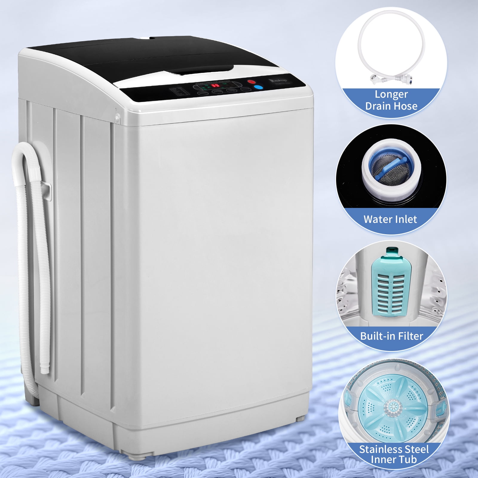 Zimtown Full Automatic Washing Machine, 25 lbs Top Load Portable Washer with Drain Pump