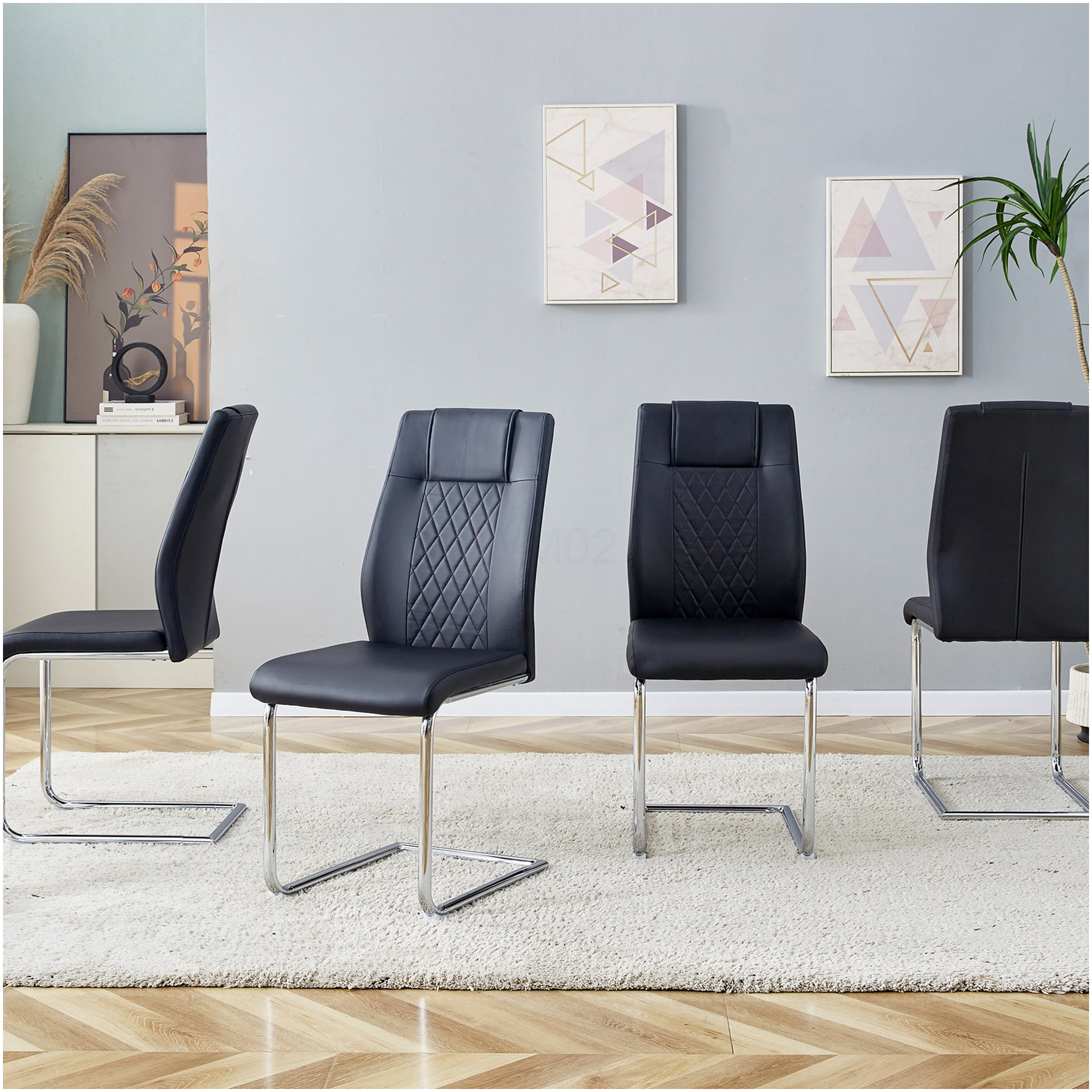 Modern PU Leather Dining Chairs Set of 8, Upholstered Side Chairs with Padded Seat and Metal Legs for Kitchen, Living Room, Bedroom