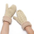 thumbnail image 2 of beishanbush Gloves Mittens Women Fashion Knitted Plush Twist Windproof Warm Thickened Fingered Plus Gloves Beige, 2 of 3