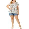 thumbnail image 2 of Unique Bargains Women's Plus Floral Ruffle Trim V Neck Layered Sleeve Top, 2 of 7