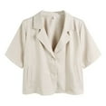 thumbnail image 2 of tasrioml Women Suit Coat Lapel Short Sleeve Loose Fit Suit Jacket with Pockets Solid Color Loose Fit Summer Business Coat, 2 of 8
