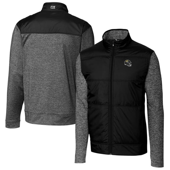 Men's Cutter & Buck  Black Jacksonville Jaguars Helmet Stealth Hybrid Quilted Full-Zip Windbreaker Jacket