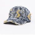 thumbnail image 2 of CIENVNSTG Adjustable Curved Brim Distressed Ripped Denim Colorful Frayed Edge Unisex Vintage Baseball Cap for Casual Outdoor Wear Yellow, 2 of 3