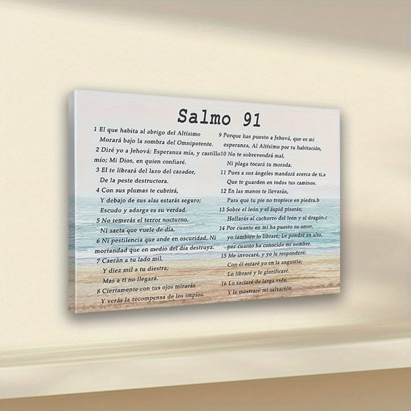 Spanish Canvas Painting Psalm 91 Bible Verse Print, Framed Wall Art Decor for Home, Bedroom, Kitchen, Living Room, Office or Bathroom | Inspirational Gift for Family and Friends | Religious Mural |