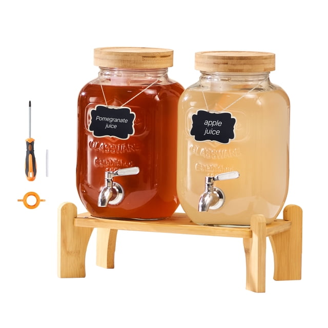 VEVOR Distributeur de Boissons 1 Gal Distributeur de Boissons pour Fêtes en Verre avec Support 2 Pcs
