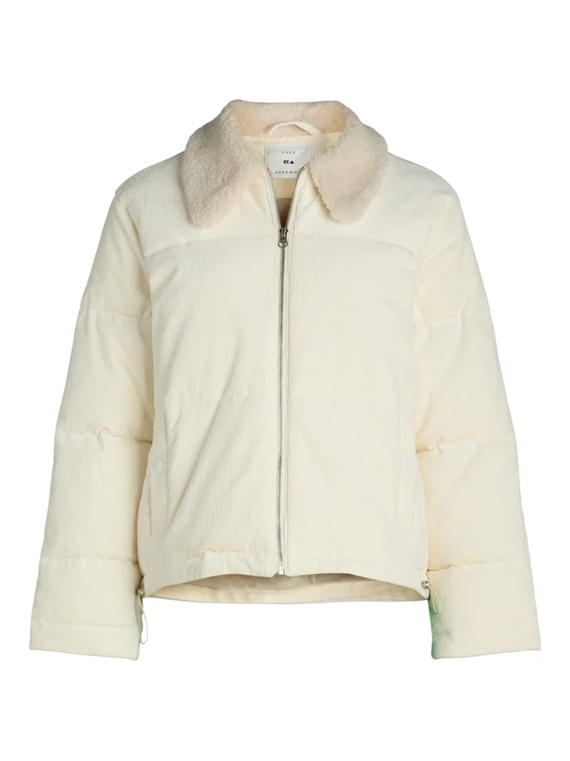 Free Assembly women's Short Puffer Jacket - Corduroy Collar