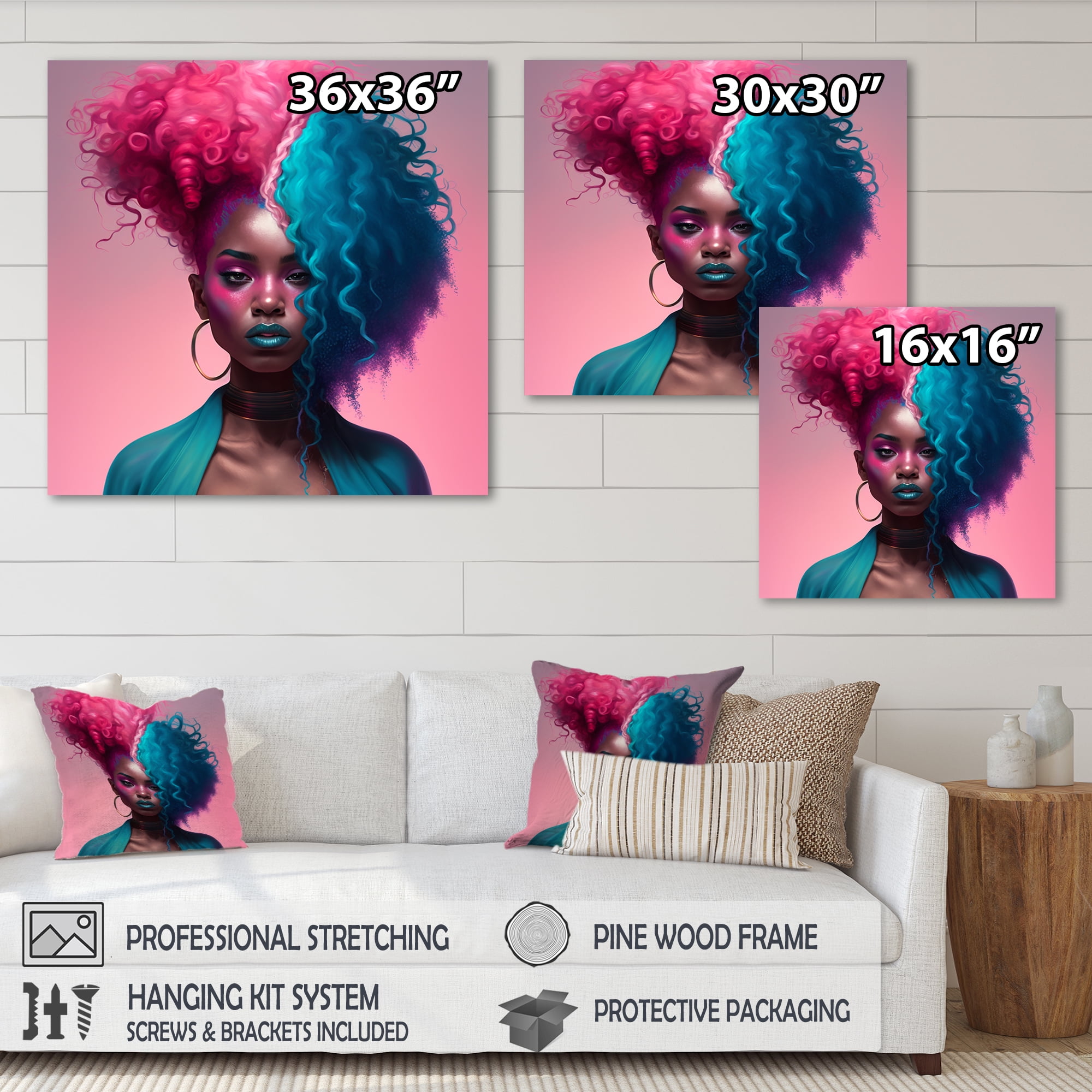 Designart Hip Hop Girl With Pink And Blue Hair I Canvas Wall Art