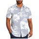 thumbnail image 2 of Blusa y camisa de manga corta con cuello vuelto para hombre, informal, a la moda, con estampado de bolsillo y botones, de poliéster., 2 of 6