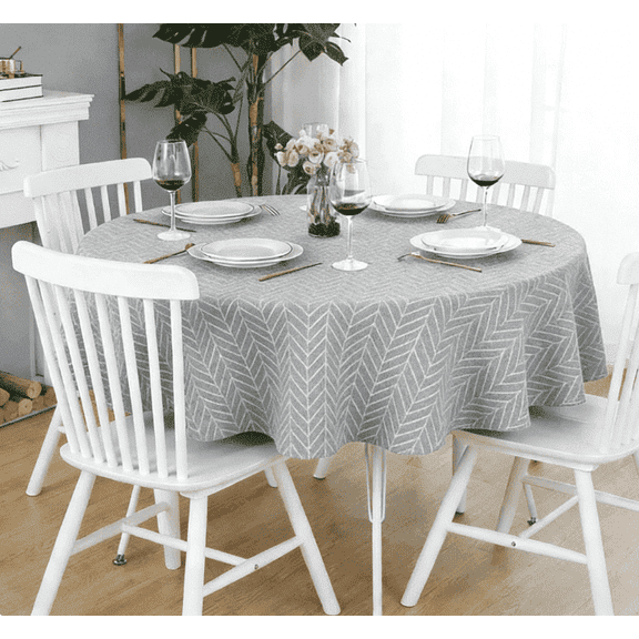 Hvxrjkn 59'' Round Washable Tablecloth Cotton Blended Linen Fabric Table Cover for Indoor Outdoor Dining Room Garden Patio Holiday Party Decor