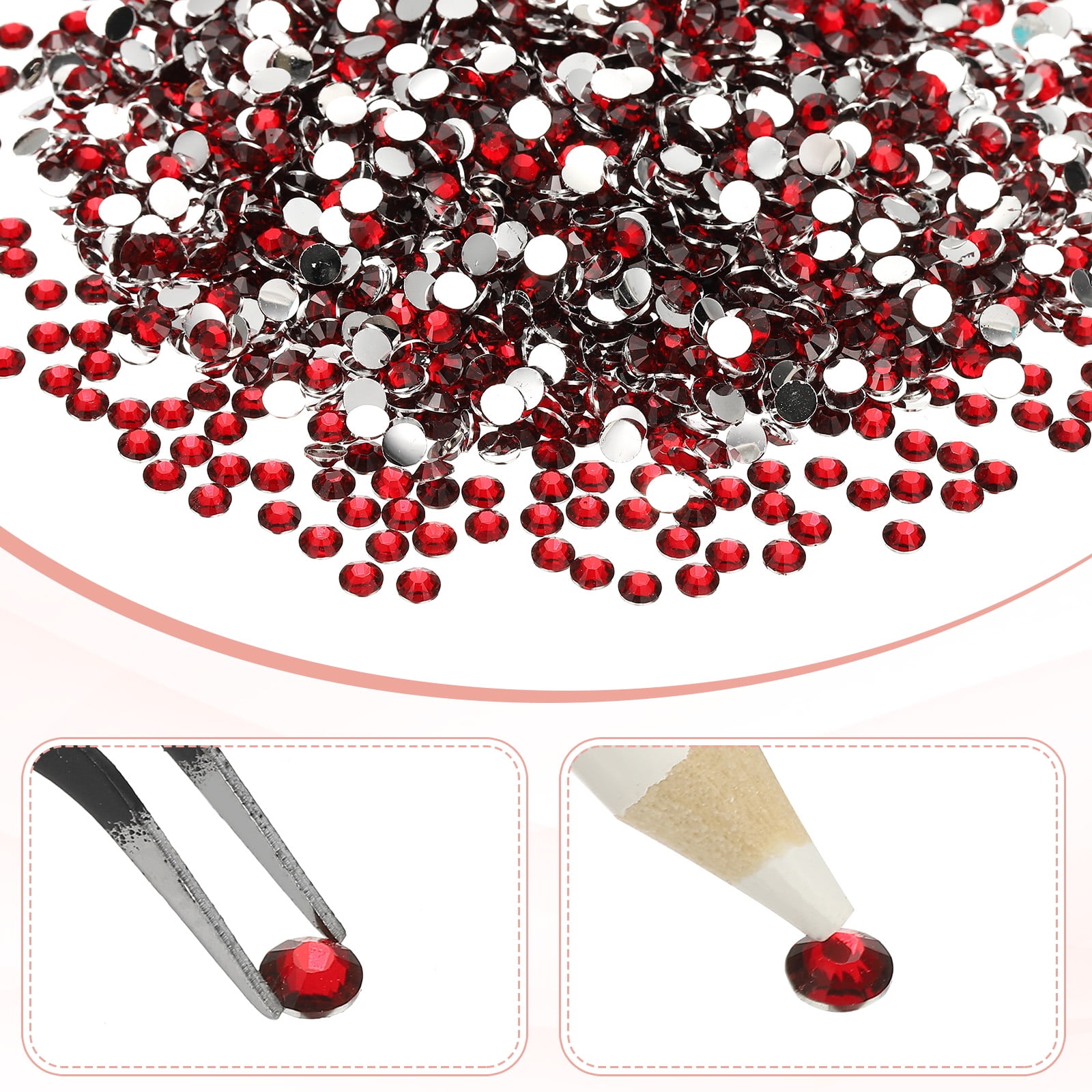 1-Set Resin Flatback Rhinestone, 3mm Flat Back Rhinestones Crystals Bulk for Crafts/Clothes/Nail Decoration, 50000 Pack with 1 Wax Pen and 1 Tweezer [Dark Red]