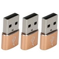 thumbnail image 2 of Paquete de 3 adaptadores de disco U USB 2.0 macho a tipo C hembra Adaptador USB a tipo C de metal para teléfono móvil portátil (dorado), 2 of 5