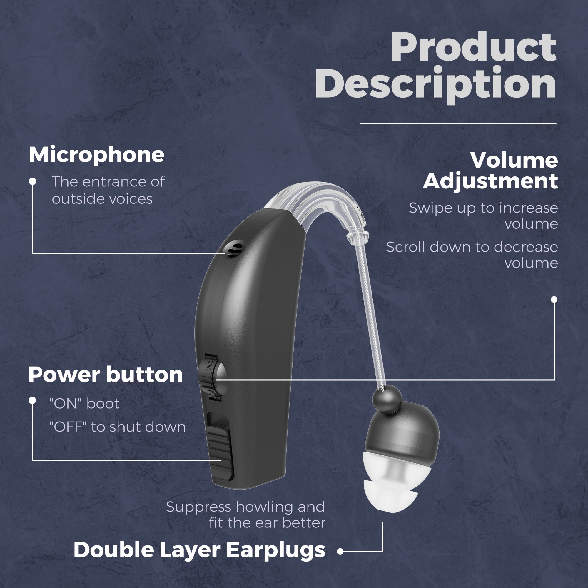 MEDca Rechargeable Pair Hearing Aid for Seniors, Personal Sound Amplifier - Black