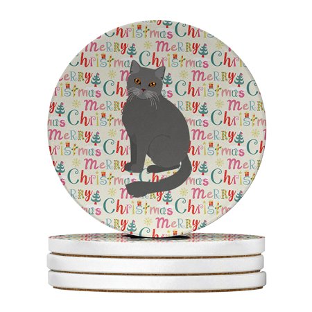 

British Semi Longhair Cat Christmas Large Sandstone Coasters Pack of 4 4 in x 4 in