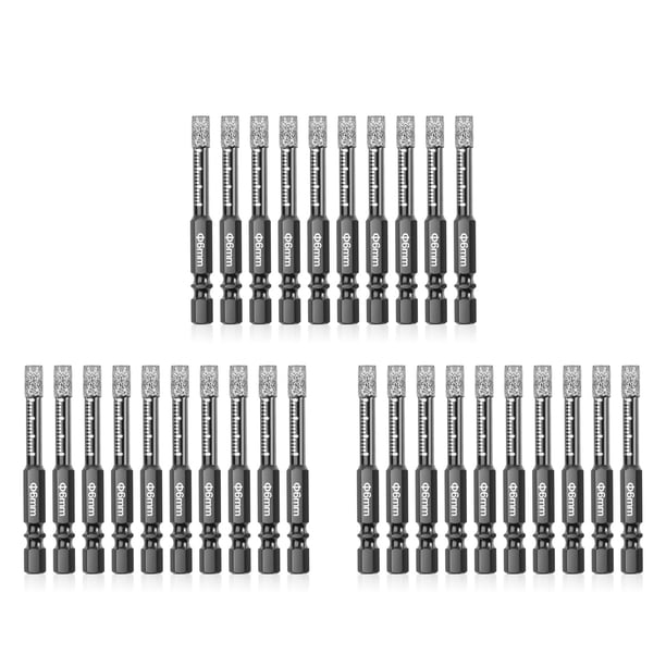 Juego de Brocas de Diamante de 30 Piezas, Juego de Brocas con NúCleo de Diamante Seco de 6 mm para CeráMica, Granito, Azulejos, Vidrio, MáRmol, Ladrillo, Piedra