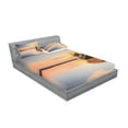 thumbnail image 2 of Ambesonne Nautical Fitted Sheet & Pillow Sham Set, Boat on Beach Dusk, Queen, Blue Peach, 2 of 2