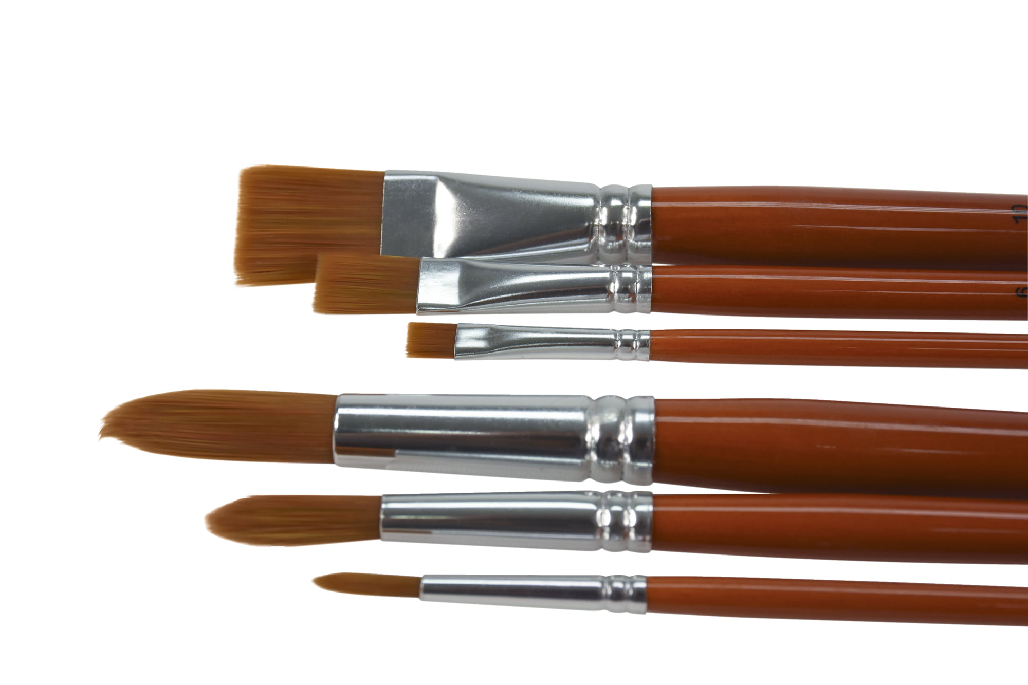 Assorted Sizes Sax Copper Acrylic Long Wood Handle Paint Brushes Set of 6 