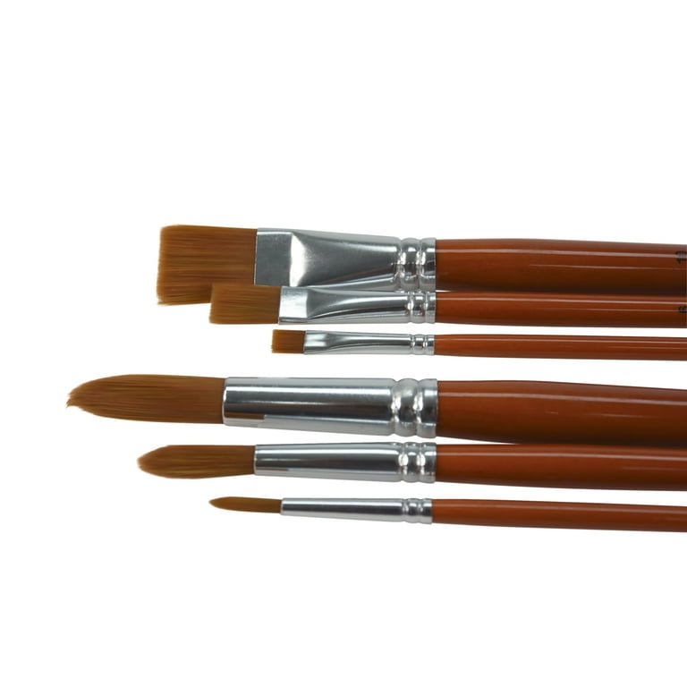 Sax Copper Acrylic Brushes, Brights & Rounds, Long Handle, Assorted Sizes,  Set of 6