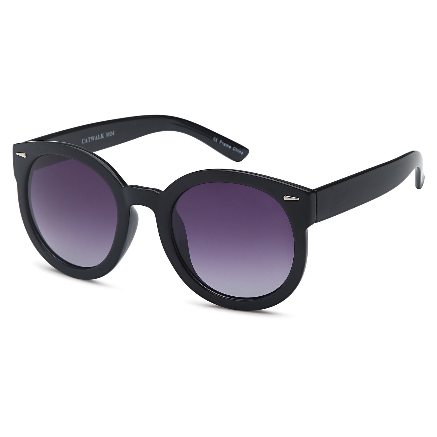 CATWALK Womens Oversized Cat Eye Plastic Fashion Frame Sunglasses with Mirror Flash Lens Option Gradient Purple Lens on Black Frame