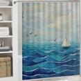 thumbnail image 6 of Awpe Aqua Graphic Ocean Waves Sailboat with Birds Seagulls Seascape Horizon Maritime Bathroom Shower Curtain Set with Hooks Waterproof Multiple Sizes White, 6 of 7