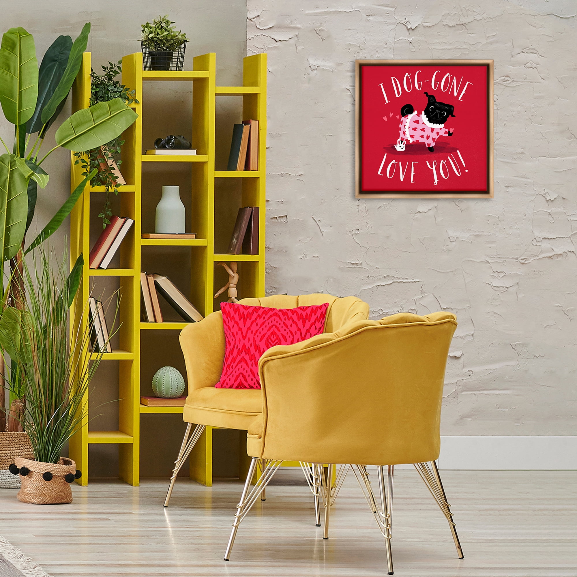 Stupell Industries Dog-Gone Love You Animals Painting Brown Floater Framed Canvas Art Print Wall Art, 18 x 18