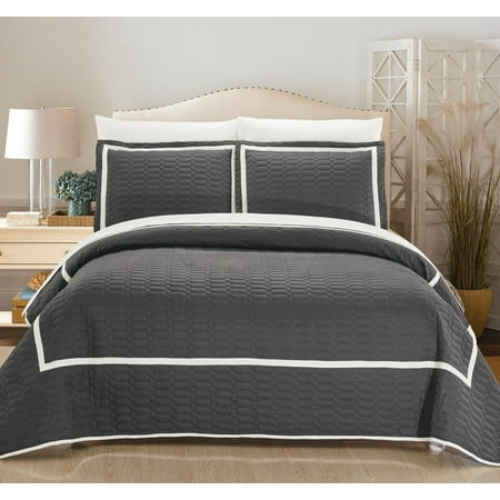 Jewel Tone Comforter Chic Home 3-Piece Marla Hotel Collection 2 tone banded Quilted Geometrical Embroidered Quilt Set ()