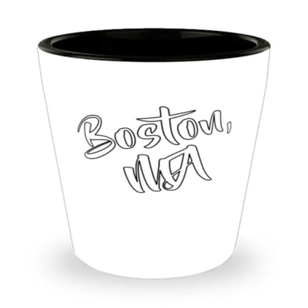 Boston MA Souvenir Shot Glass, State-Themed Mini Glassware, Unique 1.5oz Cup, Ideal State Gift & Collectible, White