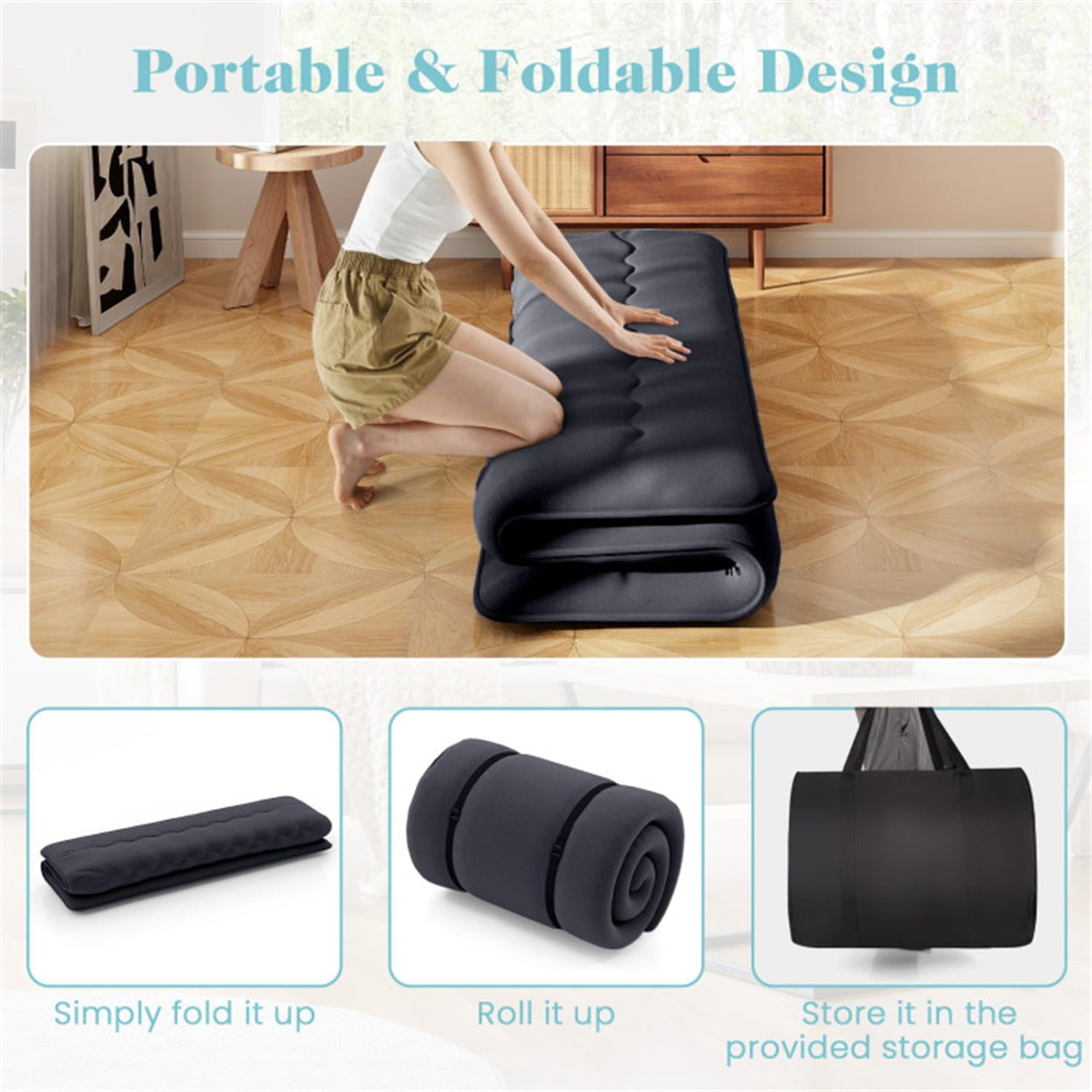 Demi Bonn Futon Mattress with Washable Cover and Foldable Mat, 4" Thicken Floor Mattresses Dormitory Mattress Pad Floor Lounger, King Size