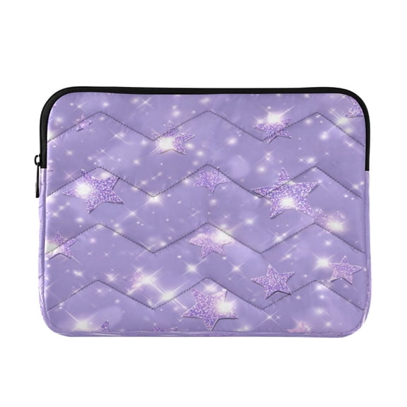 Quilted Laptop Sleeve for 13-16 Inch Laptops Protective Laptop Case Cover Lightweight Travel & Office Essentials Lavender Glitter Stars Pattern