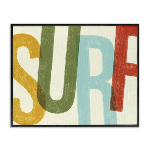 Stupell Industries Coastal Surf Print Modern Beach Textured Word Design Black Framed Giclee Art, 30 x 24, by Lil' Rue