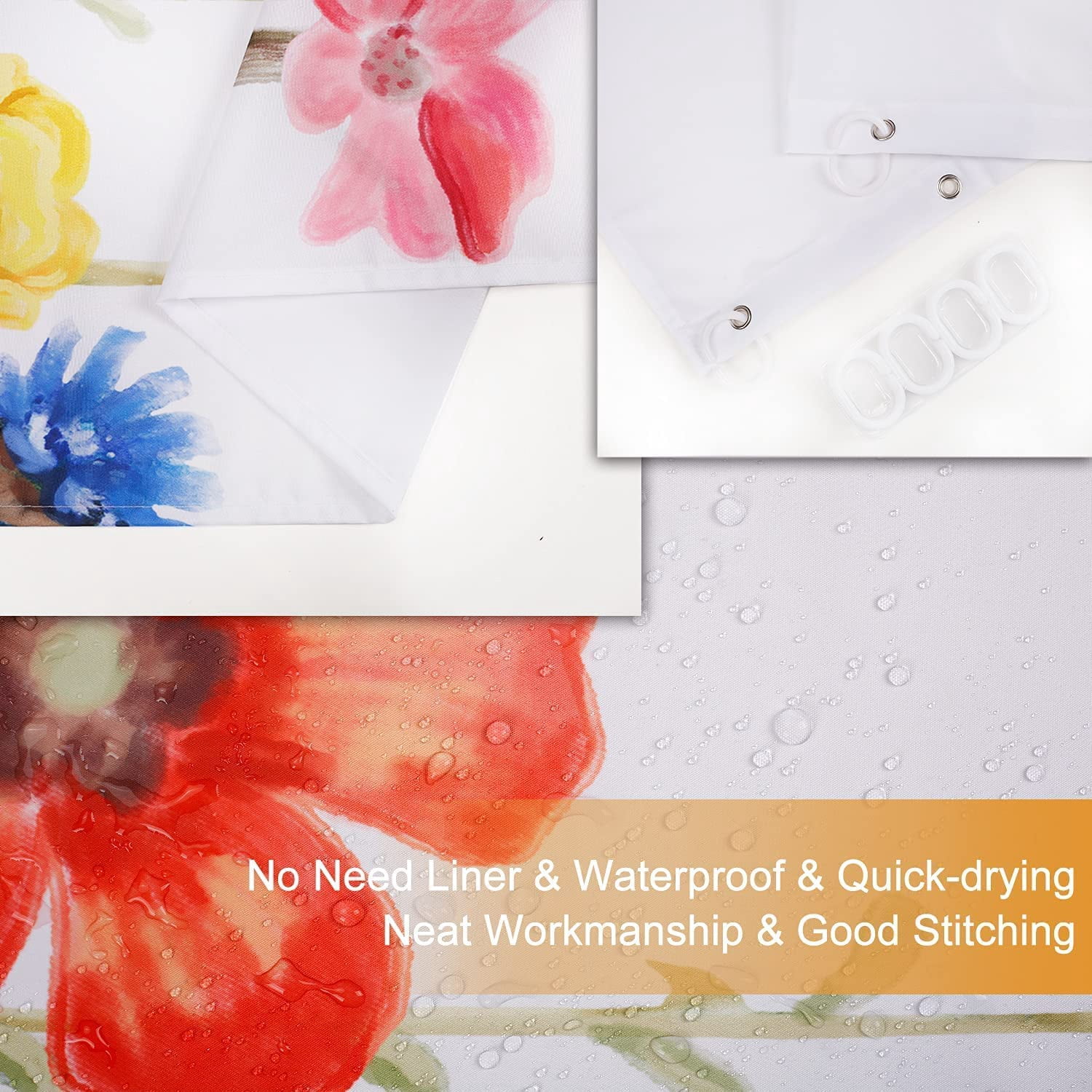 Stall Shower Curtain 36W x72H Inches Small Shower Curtain Floral Shower Curtains for Bathroom RV Narrow Flower Shower Curtains with 12 Hooks Short Half Shower Curtain Stall Size