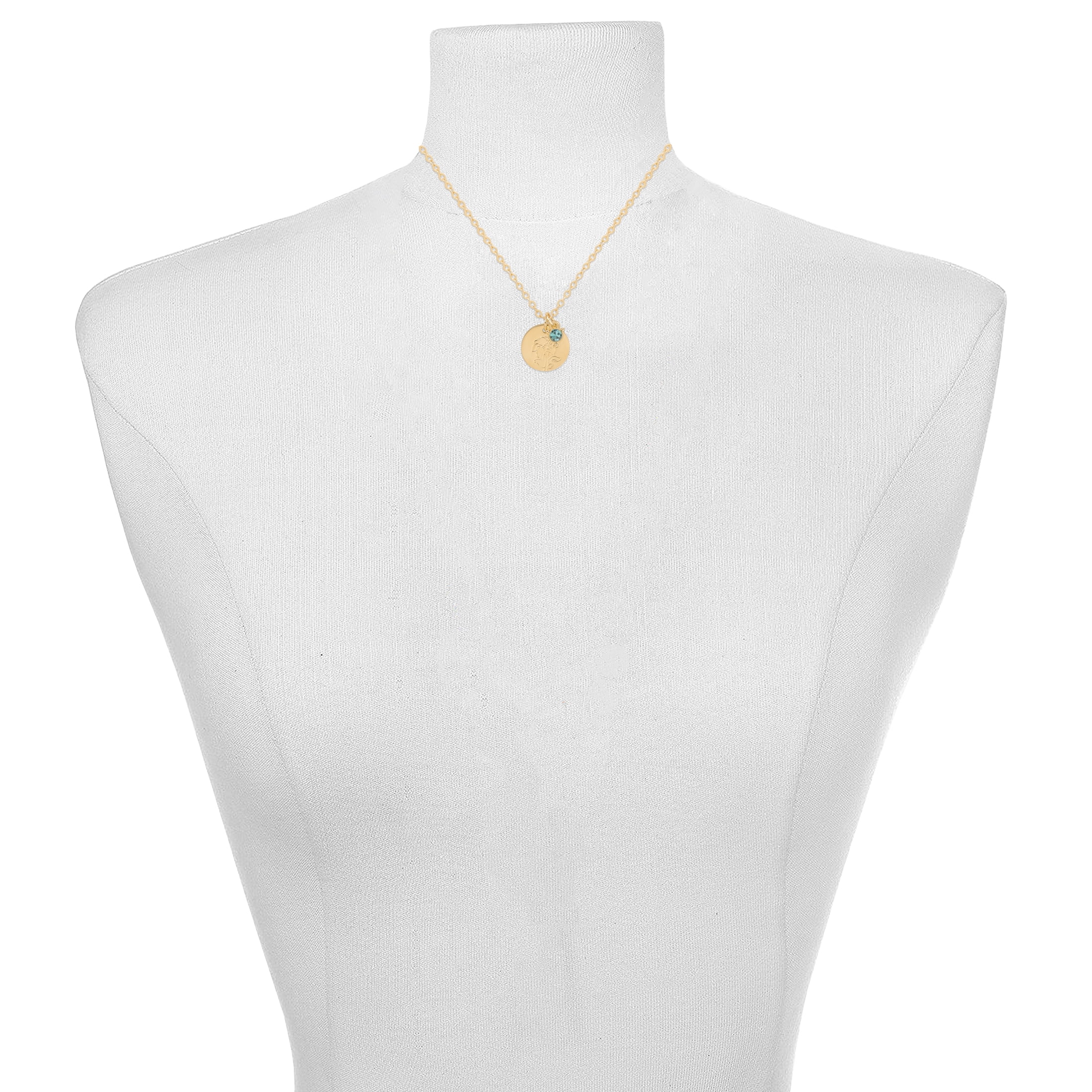 Time and Tru Women’s December Birthstone Necklace, Gold‑Tone Chain with Aquamarine Stone & Narcissus Flower