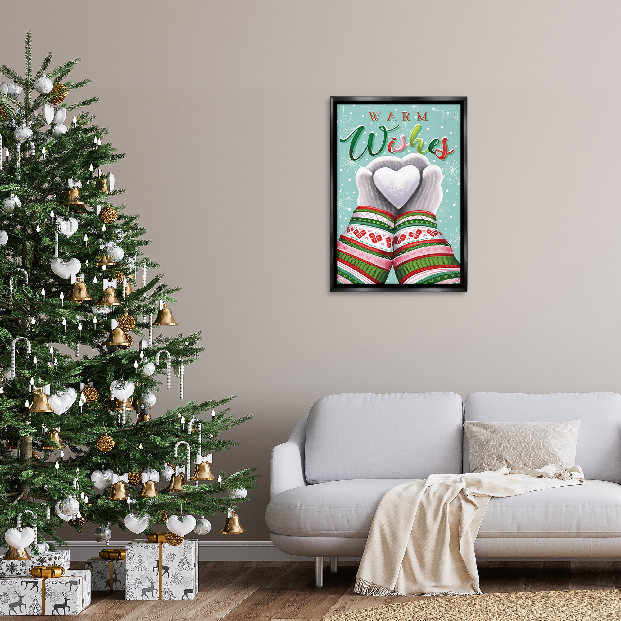 Stupell Industries Warm Wishes with Heart Holiday Painting Black Floater Framed Art Print Wall Art, 21 x 31
