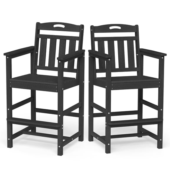 Ciokea High Adirondack Bar Chair Set of 2, Outdoor Bar Stool for Balcony, Backyard, Poolside, Black