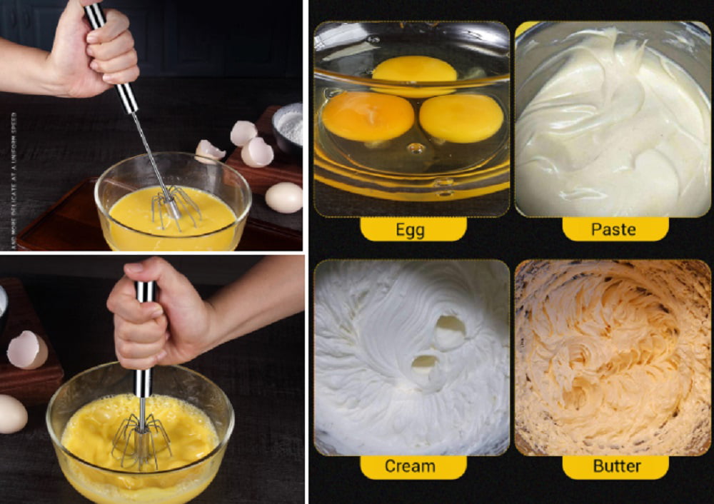 Semi-automatic Egg Whisk, Stainless Steel Egg Beater, Hand Push Rotary Egg  Blender, Baking Tools, Kitchen Gadgets, Kitchen Accessories, Home Kitchen  Items - Temu