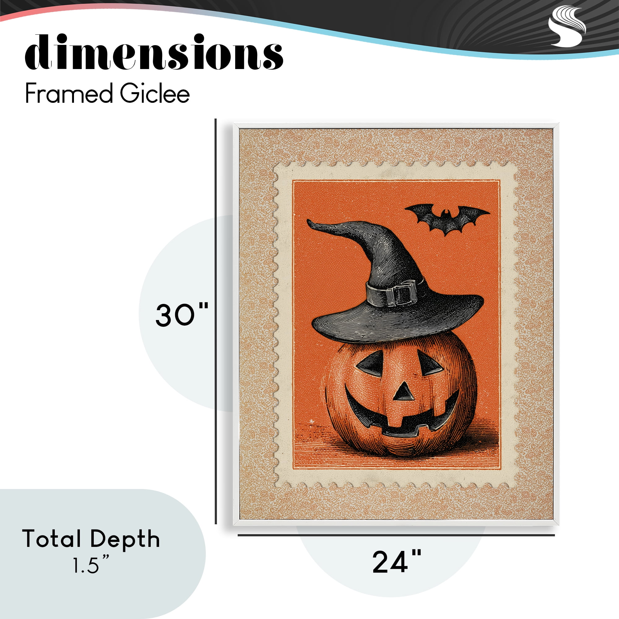 Vintage Jack-o-Lantern Stamp White Framed Giclee Art, design by Arlington Prints