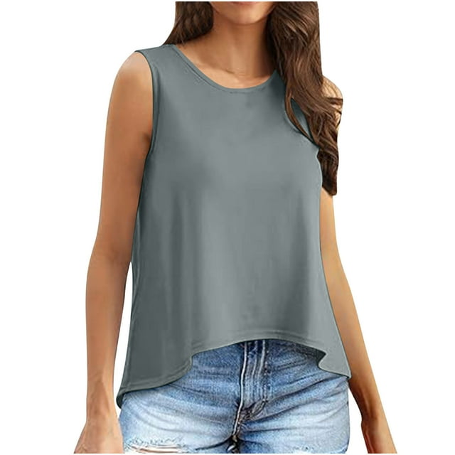Dagugfen Tank Tops for Women Loose Fitting Basic Loose Summer Sleeveless Open Back Shirts Solid Color