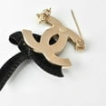 thumbnail image 4 of Pre-Owned CHANEL brooch pin here mark ribbon motif gold black (Good), 4 of 5